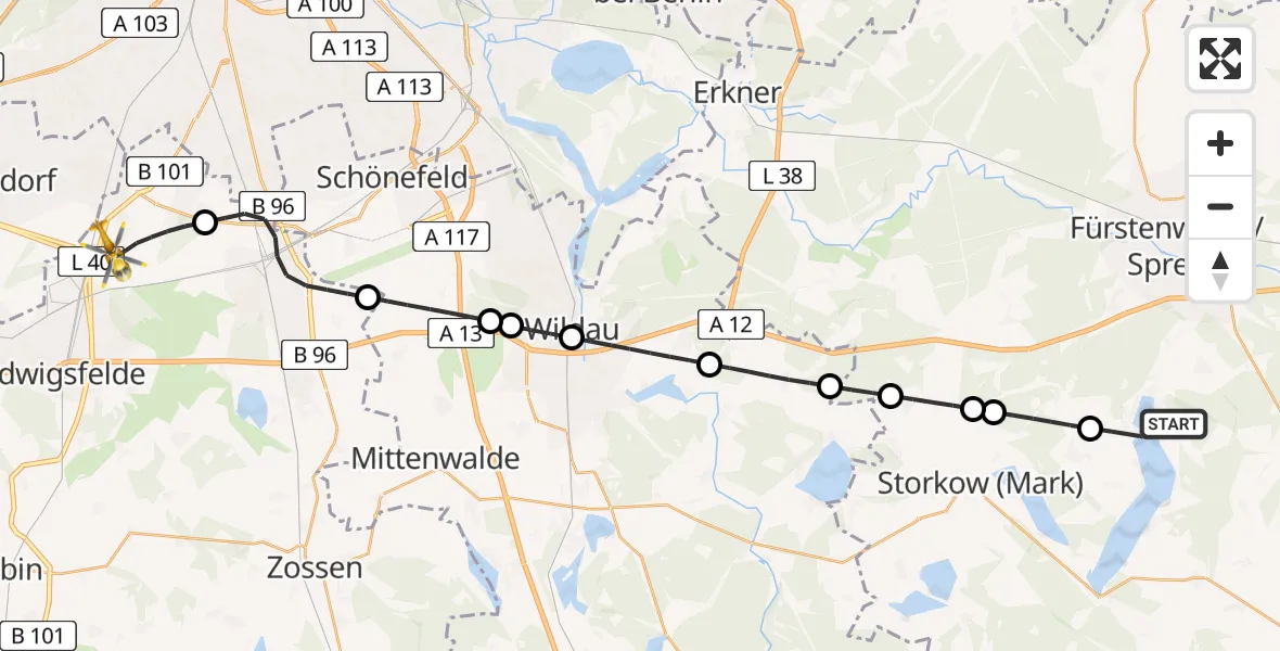 Flugroute Rettungshubschrauber Bad Saarow - Großbeeren, 02 Juni 2026, 08:04