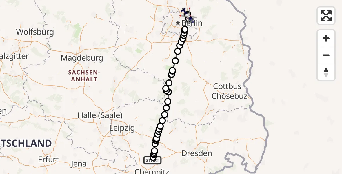 Flugroute Polizeihubschrauber Mittweida - Ahrensfelde Hubschrauberlandeplatz, 02 Juni 2026, 08:08