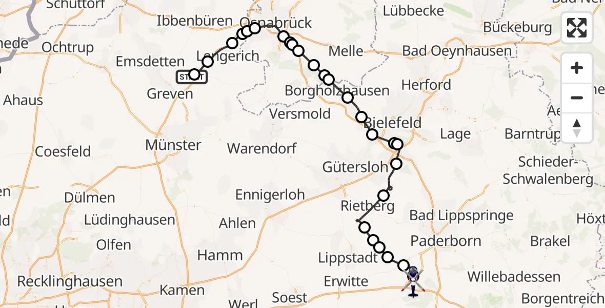 Flugroute Polizeihubschrauber Münster Osnabrück Flughafen - Paderborn Lippstadt Flughafen, 02 Juni 2026, 08:10