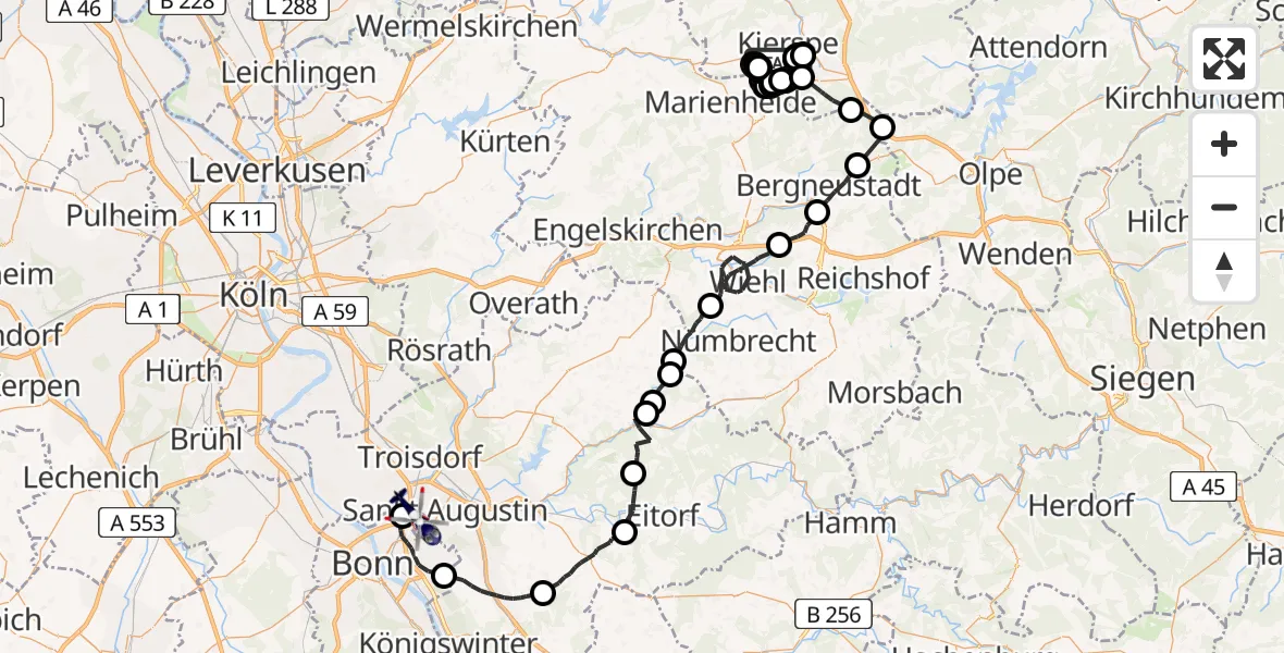 Flugroute Polizeihubschrauber Kierspe - Sankt Augustin, 02 Juni 2026, 08:11