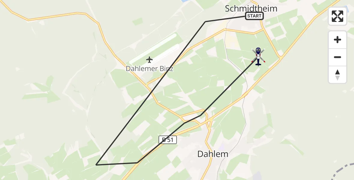 Flugroute Polizeihubschrauber Dahlem - Dahlem, 02 Juni 2026, 08:30