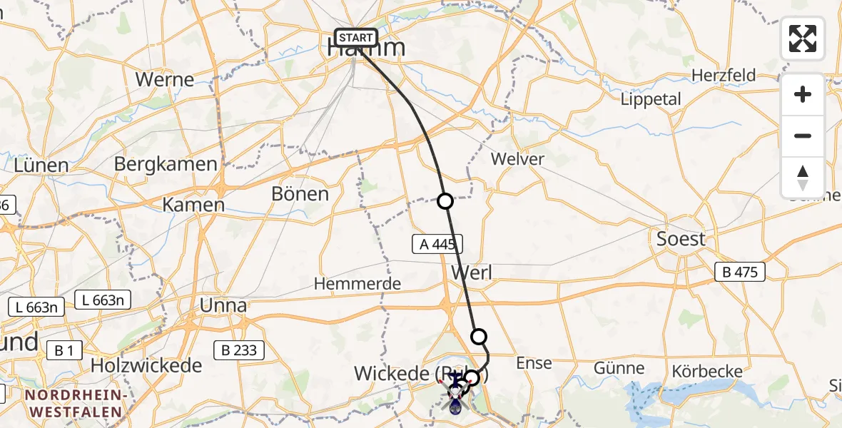 Flugroute Polizeihubschrauber Hamm - Arnsberg-Menden Flugplatz, 02 Juni 2026, 08:33