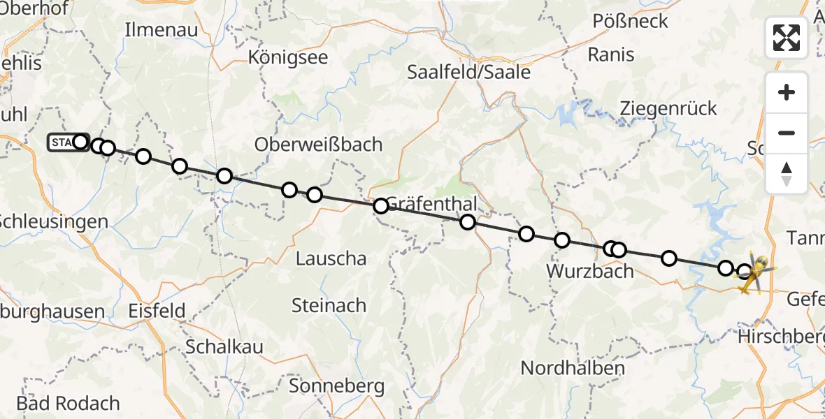 Flugroute Rettungshubschrauber Schleusingen - Gefell, 02 Juni 2026, 08:33