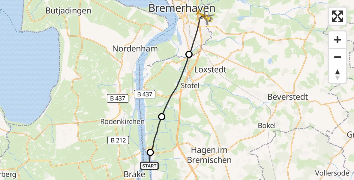 Flugroute Rettungshubschrauber Schwanewede - Bremerhaven, 02 Juni 2026, 08:33