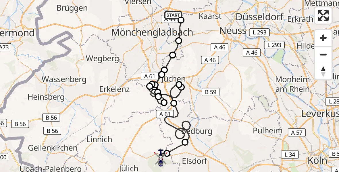 Flugroute Polizeihubschrauber Mönchengladbach Flughafen - Titz, 02 Juni 2026, 08:36