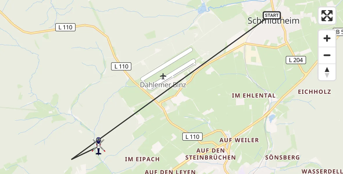 Flugroute Polizeihubschrauber Dahlem - Dahlem, 02 Juni 2026, 08:37