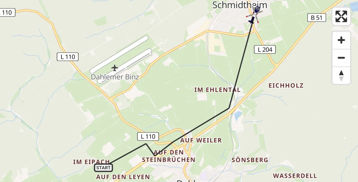 Flugroute Polizeihubschrauber Dahlem - Dahlem, 02 Juni 2026, 08:41