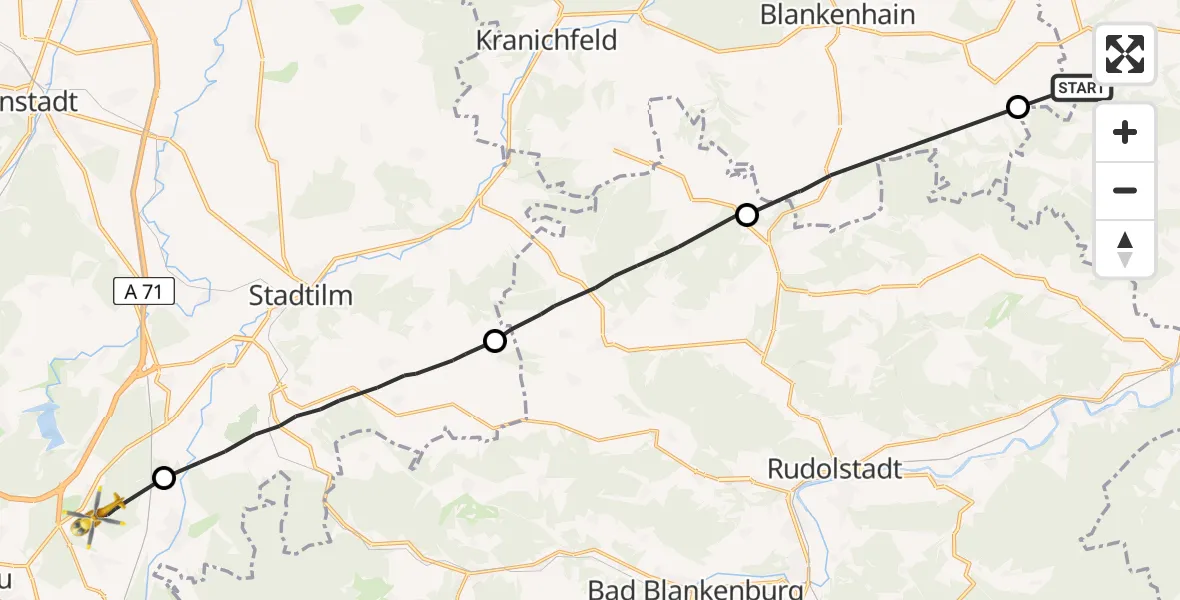 Flugroute Rettungshubschrauber Milda - Ilmenau, 02 Juni 2026, 08:41