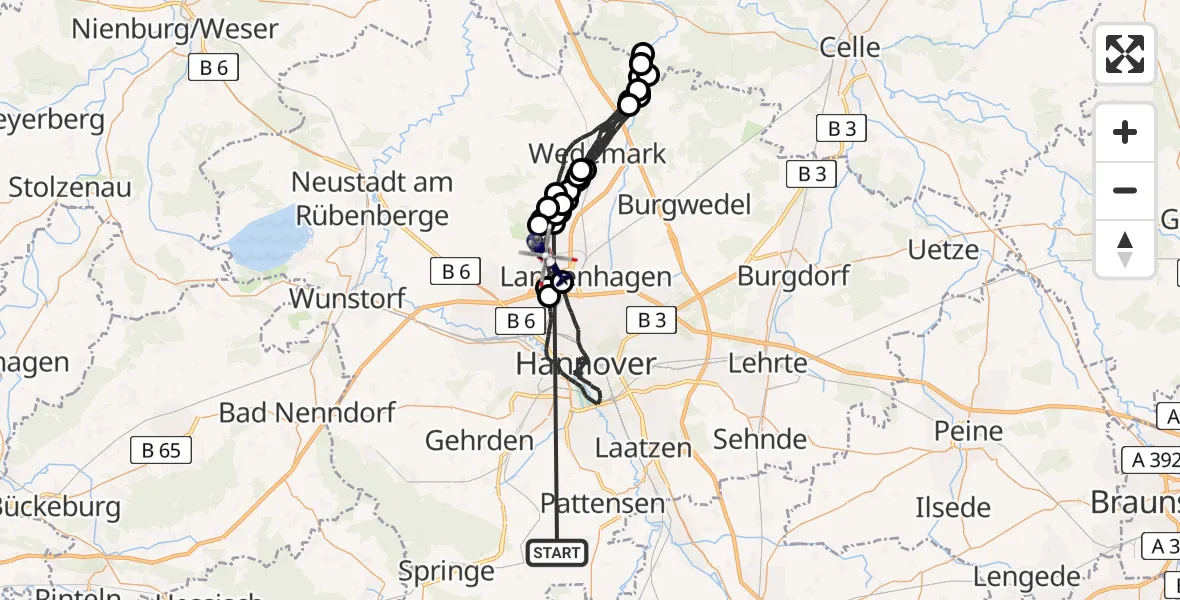 Flugroute Polizeihubschrauber Springe - Flughafen Hannover, 02 Juni 2026, 08:43