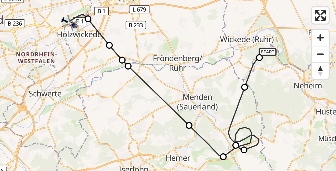Flugroute Polizeihubschrauber Arnsberg-Menden Flugplatz - Dortmund Flughafen, 02 Juni 2026, 08:44