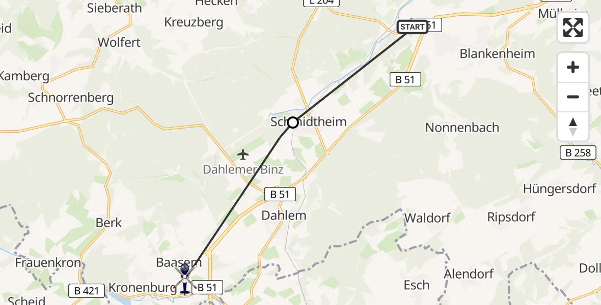 Flugroute Polizeihubschrauber Blankenheim - Dahlem, 02 Juni 2026, 08:51