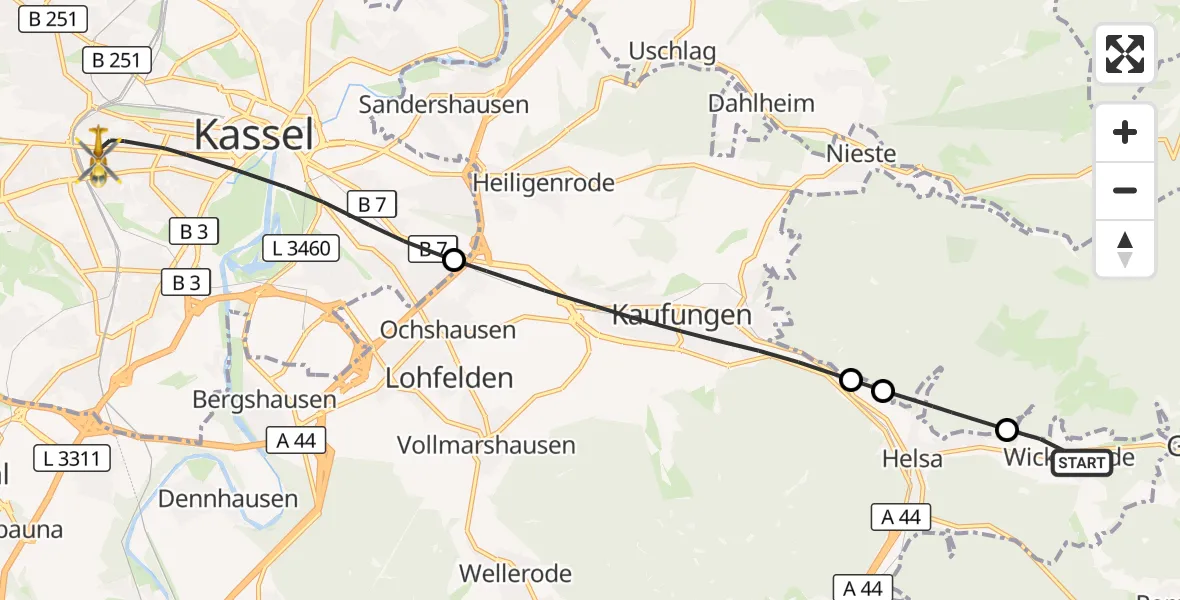Flugroute Rettungshubschrauber Helsa - Kassel, 02 Juni 2026, 08:52