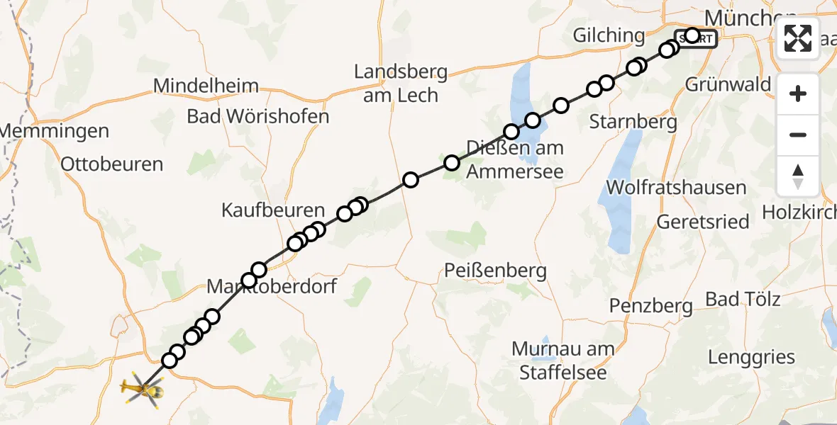 Flugroute Rettungshubschrauber DRF Air Rescue München Hubschrauberlandeplatz - Sulzberg, 02 Juni 2026, 08:56