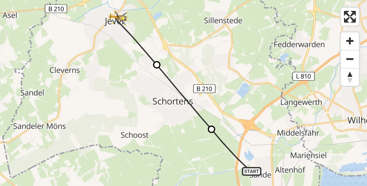 Flugroute Rettungshubschrauber Sande - Jever, 02 Juni 2026, 08:57