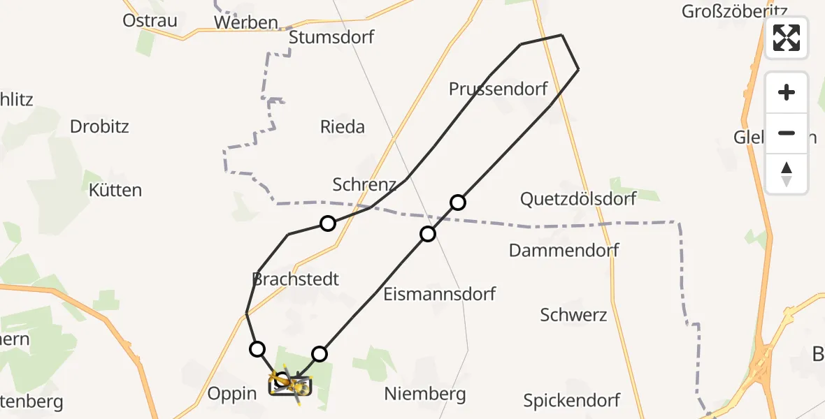 Flugroute Rettungshubschrauber Halle-Oppin Flugplatz - Halle-Oppin Flugplatz, 02 Juni 2026, 09:04