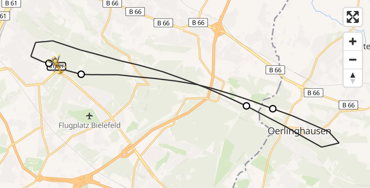 Flugroute Rettungshubschrauber Luftrettungszentrum Bielefeld - Luftrettungszentrum Bielefeld, 02 Juni 2026, 09:09