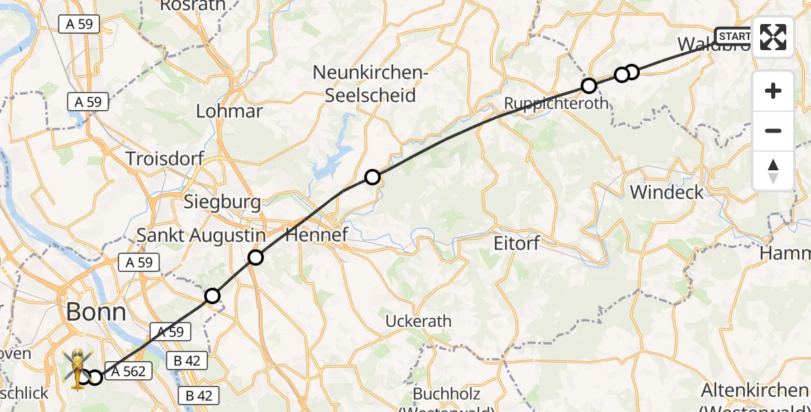 Flugroute Rettungshubschrauber Waldbröl - Bonn, 02 Juni 2026, 09:11