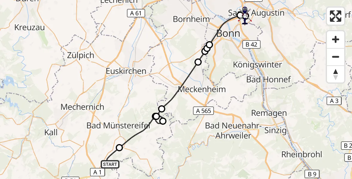 Flugroute Polizeihubschrauber Nettersheim - Sankt Augustin, 02 Juni 2026, 09:15