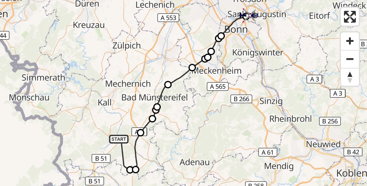 Flugroute Polizeihubschrauber Blankenheim - Sankt Augustin, 02 Juni 2026, 09:20