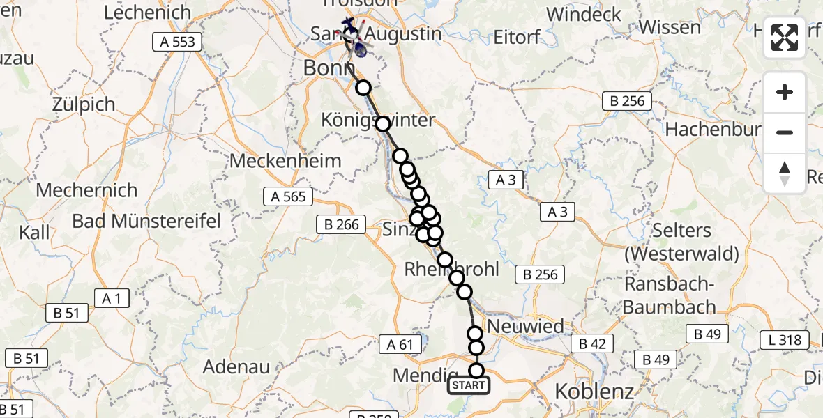 Flugroute Polizeihubschrauber Ochtendung - Sankt Augustin, 02 Juni 2026, 09:21