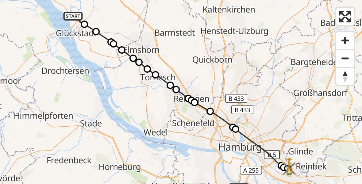 Flugroute Rettungshubschrauber Borsfleth - Christoph Hansa ADAC Hubschrauberlandeplatz, 02 Juni 2026, 09:22