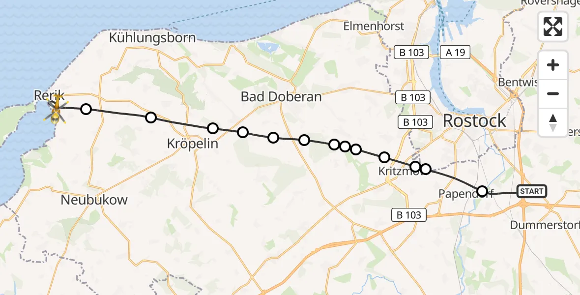 Flugroute Ambulanzhubschrauber Dummerstorf - Rerik, 02 Juni 2026, 09:24