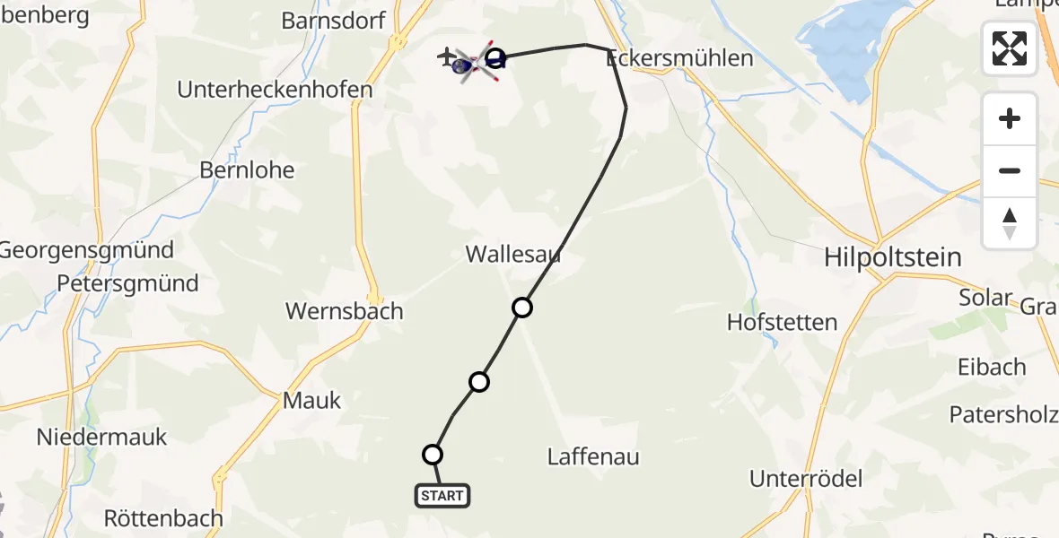 Flugroute Polizeihubschrauber Heideck - Flugplatz Roth, 02 Juni 2026, 09:25
