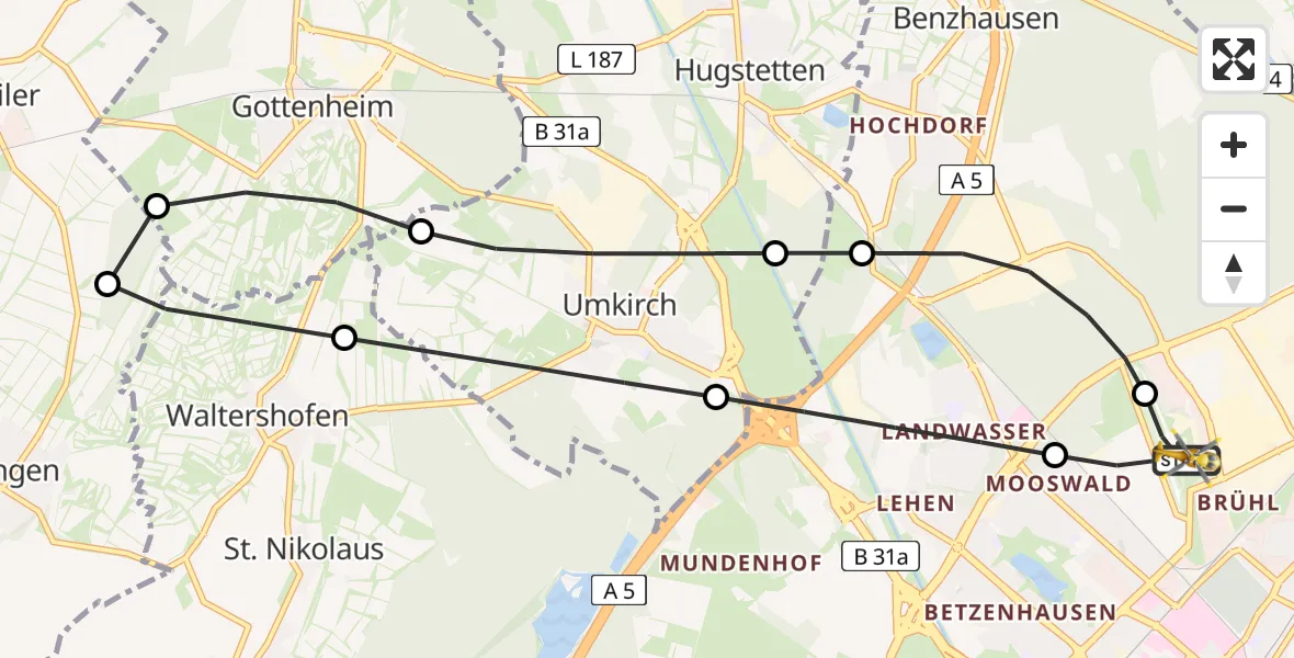 Flugroute Rettungshubschrauber Freiburg im Breisgau Flugplatz - Freiburg im Breisgau Flugplatz, 02 Juni 2026, 09:32