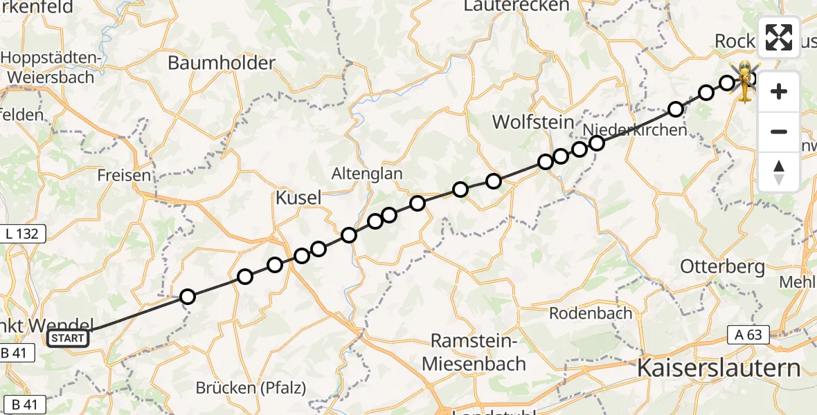 Flugroute Rettungshubschrauber St. Wendel - Imsweiler UL, 02 Juni 2026, 09:33