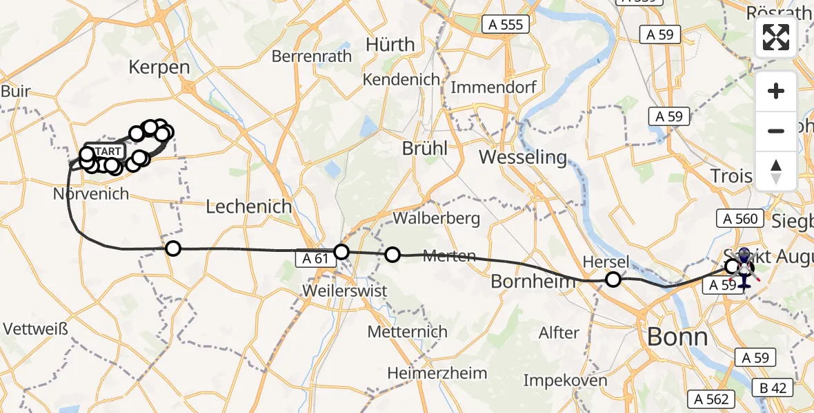 Flugroute Polizeihubschrauber Militärflugplatz Nörvenich - Sankt Augustin, 02 Juni 2026, 09:34