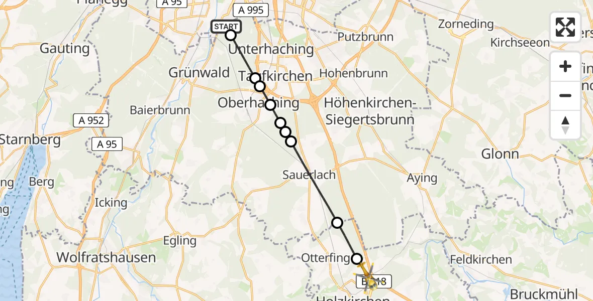 Flugroute Rettungshubschrauber ADAC Air Rescue Center Hubschrauberlandeplatz (Christoph 1) - Holzkirchen, 02 Juni 2026, 09:35