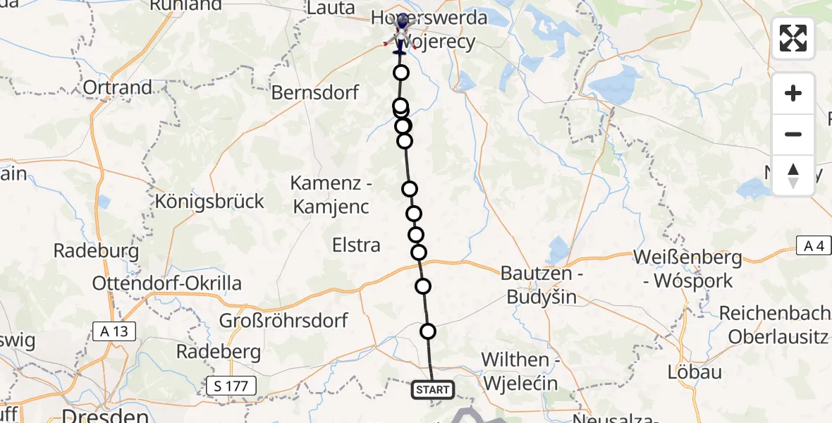 Flugroute Polizeihubschrauber Schmölln-Putzkau - Hoyerswerda, 02 Juni 2026, 09:35