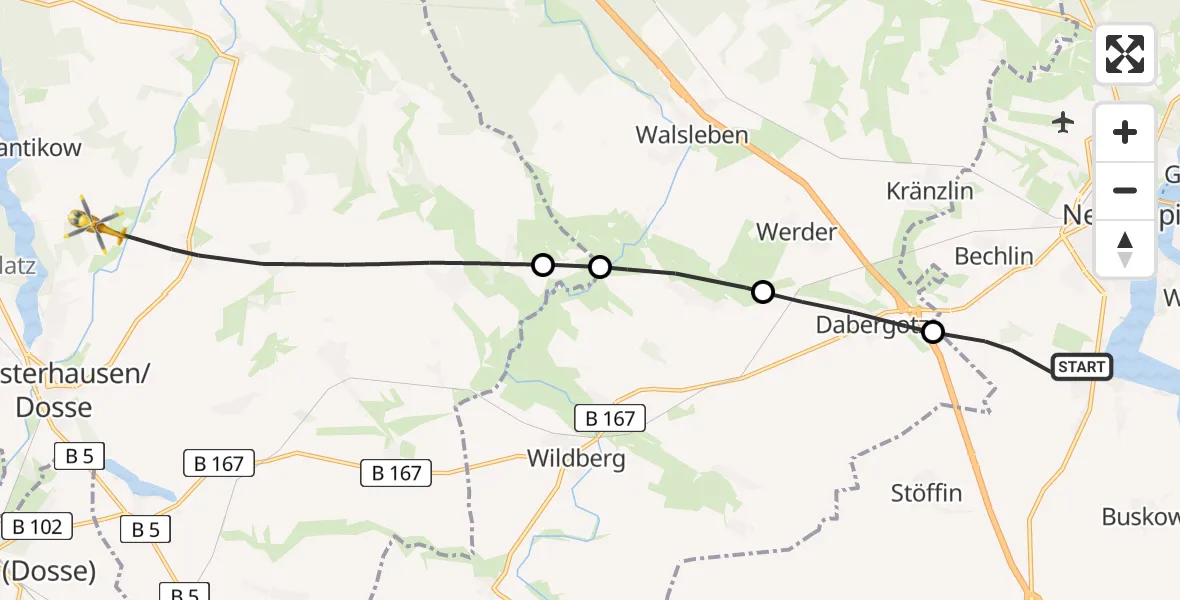 Flugroute Rettungshubschrauber Neuruppin - Wusterhausen/Dosse, 02 Juni 2026, 09:35