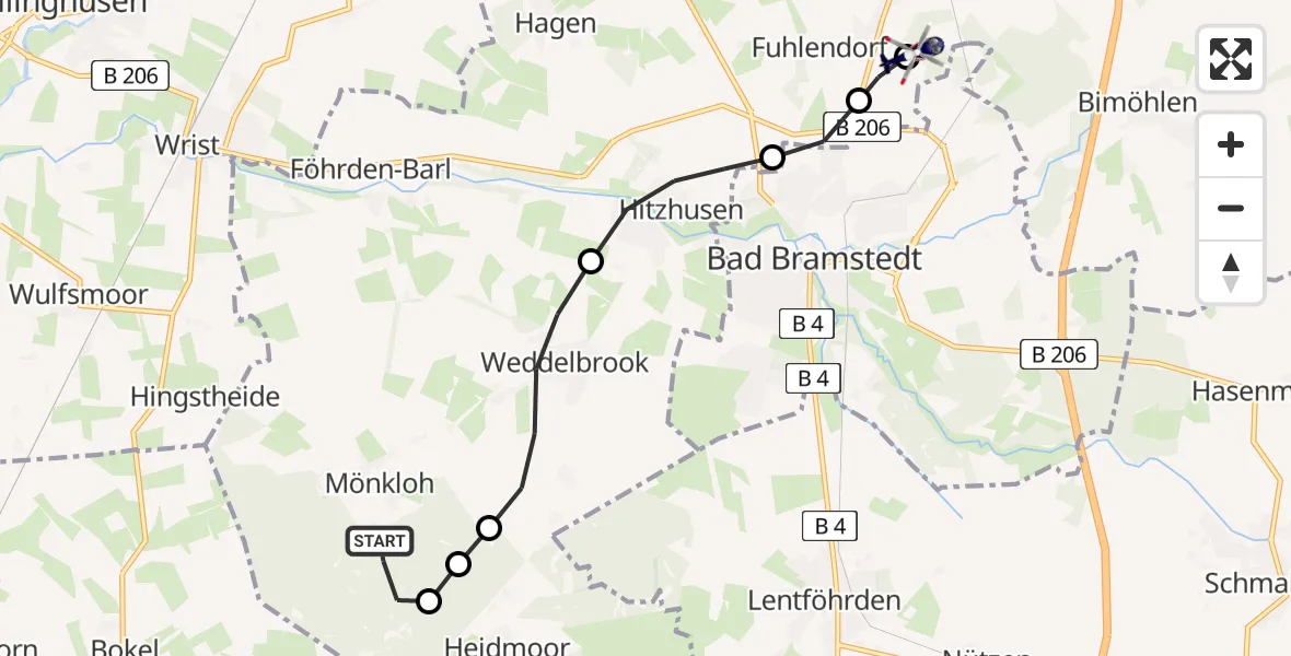 Flugroute Polizeihubschrauber Mönkloh - Bad Bramstedt Hubschrauberlandeplatz, 02 Juni 2026, 09:37