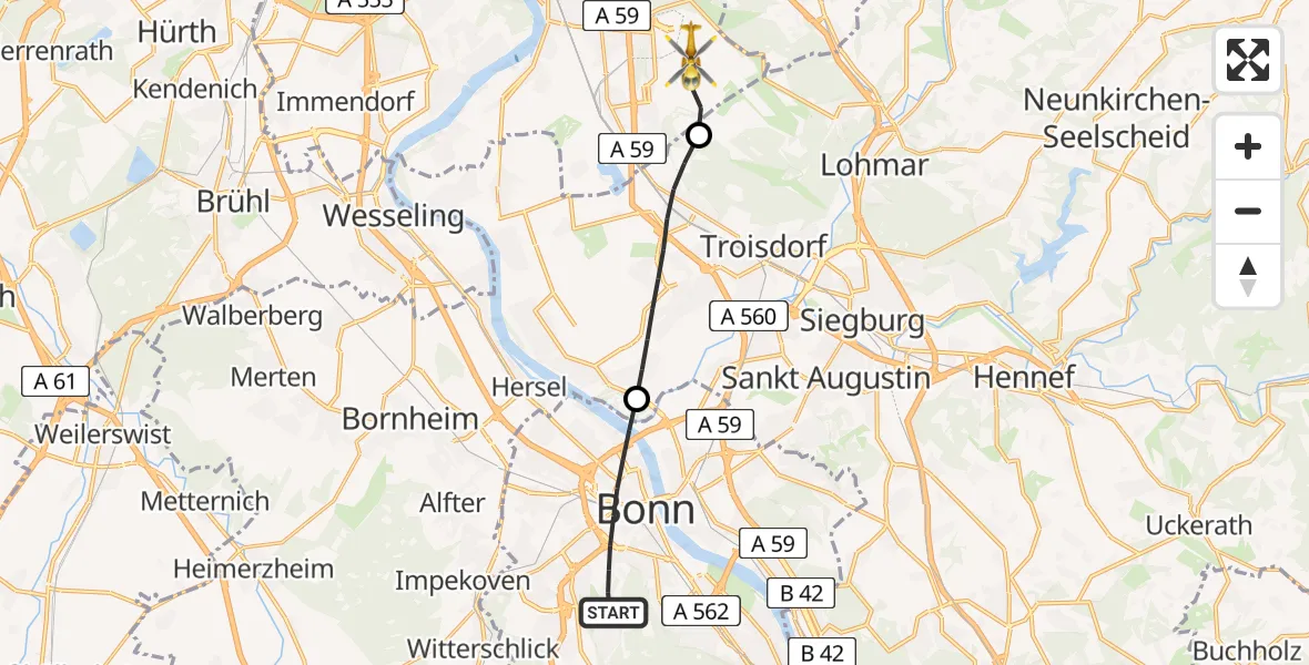 Flugroute Rettungshubschrauber Bonn - Köln Bonn Flughafen, 02 Juni 2026, 09:38