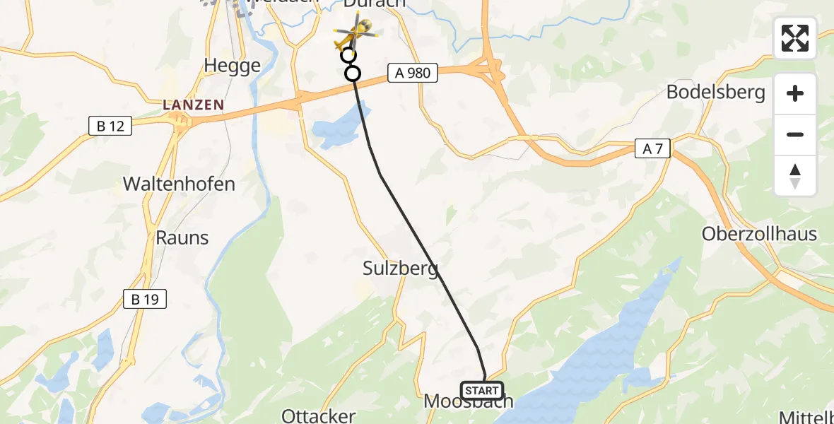 Flugroute Rettungshubschrauber Sulzberg - Kempten-Durach Flugplatz, 02 Juni 2026, 09:38