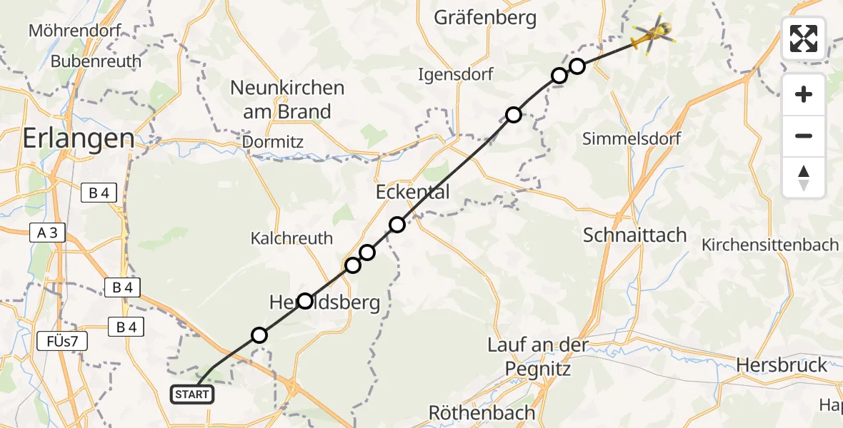 Flugroute Ambulanzhubschrauber Flughafen Nuremberg - Simmelsdorf, 02 Juni 2026, 09:49