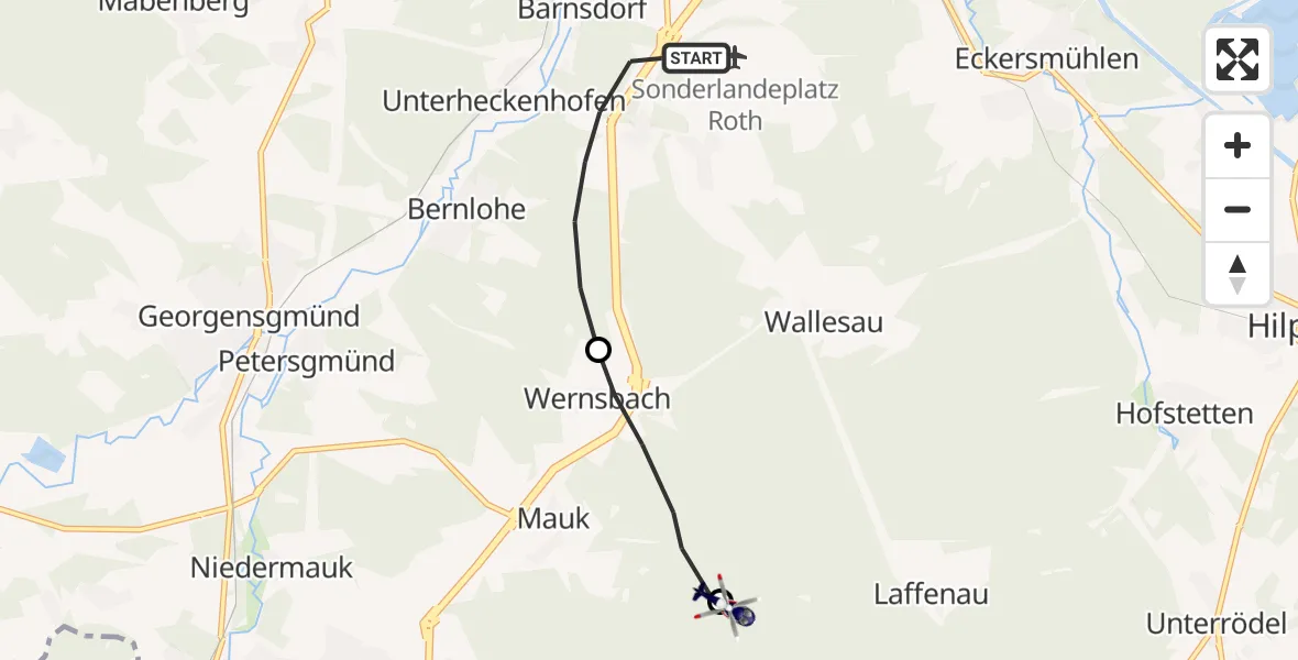 Flugroute Polizeihubschrauber Roth - Heideck, 02 Juni 2026, 09:51
