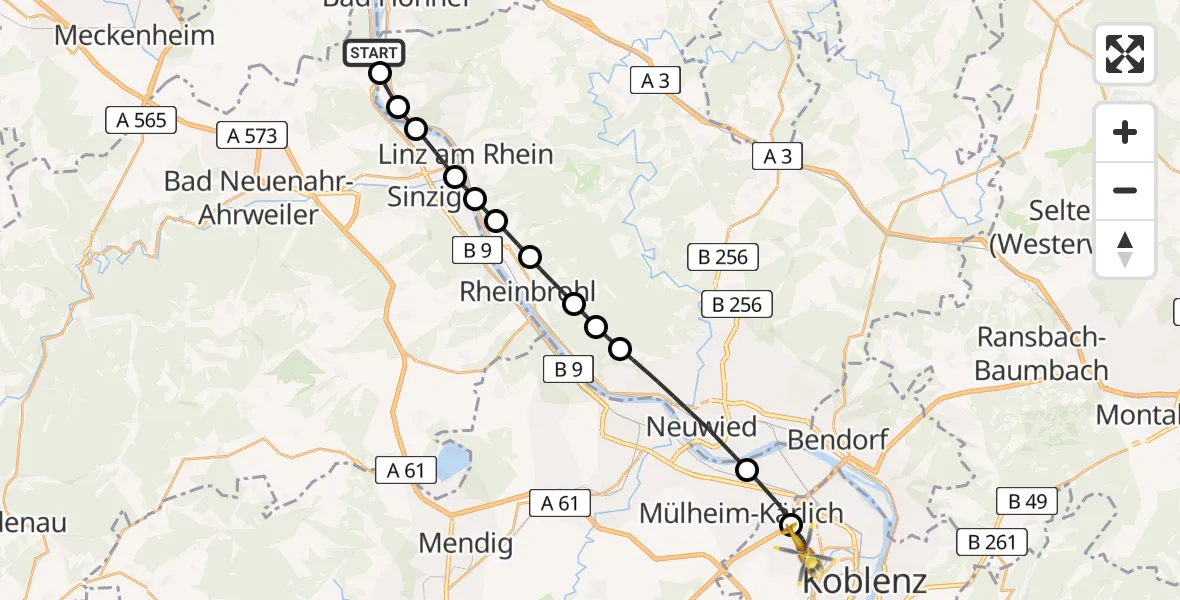 Flugroute Rettungshubschrauber Remagen - Koblenz, 02 Juni 2026, 09:51