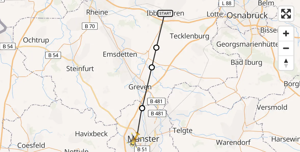 Flugroute Ambulanzhubschrauber Ibbenbüren - Münster, 02 Juni 2026, 09:52