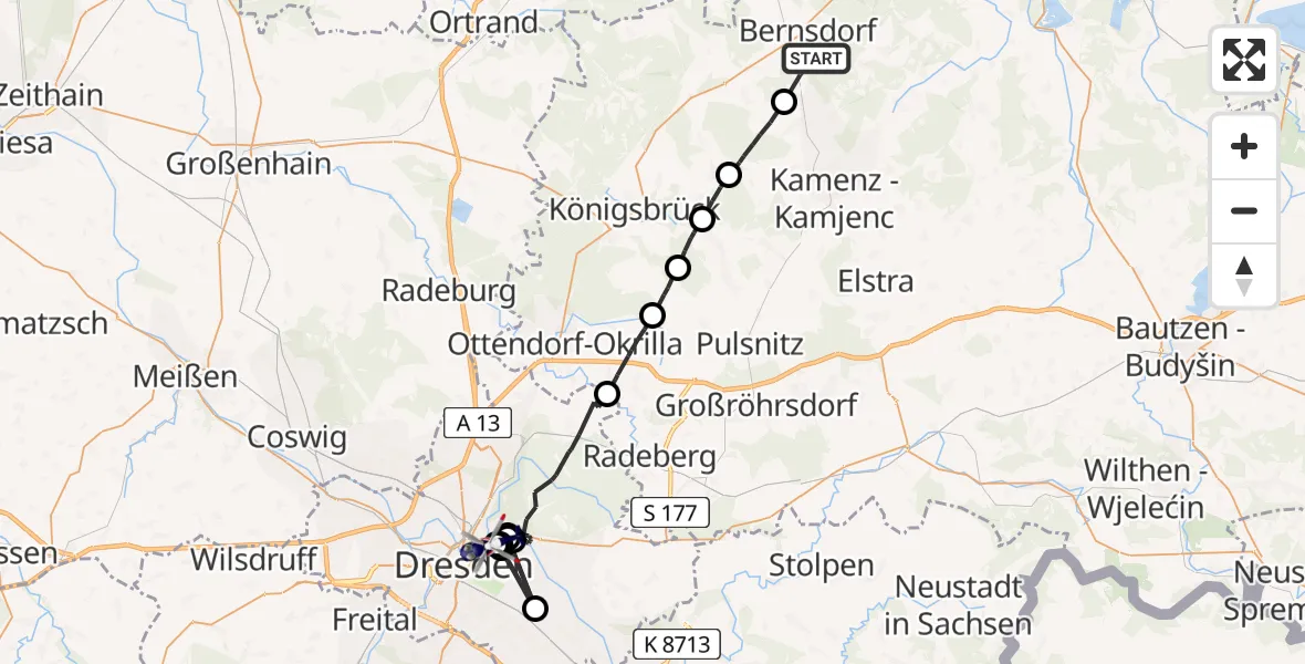Flugroute Polizeihubschrauber Bernsdorf - Dresden, 02 Juni 2026, 09:57