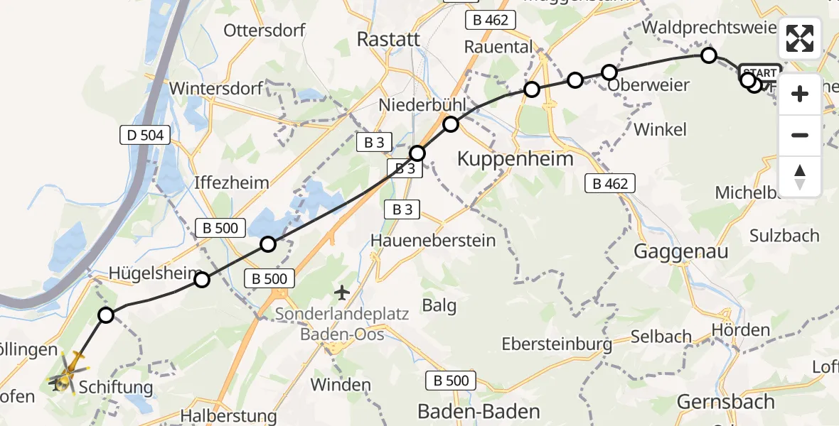 Flugroute Ambulanzhubschrauber Malsch - Karlsruhe Baden-Baden Flughafen, 02 Juni 2026, 09:59