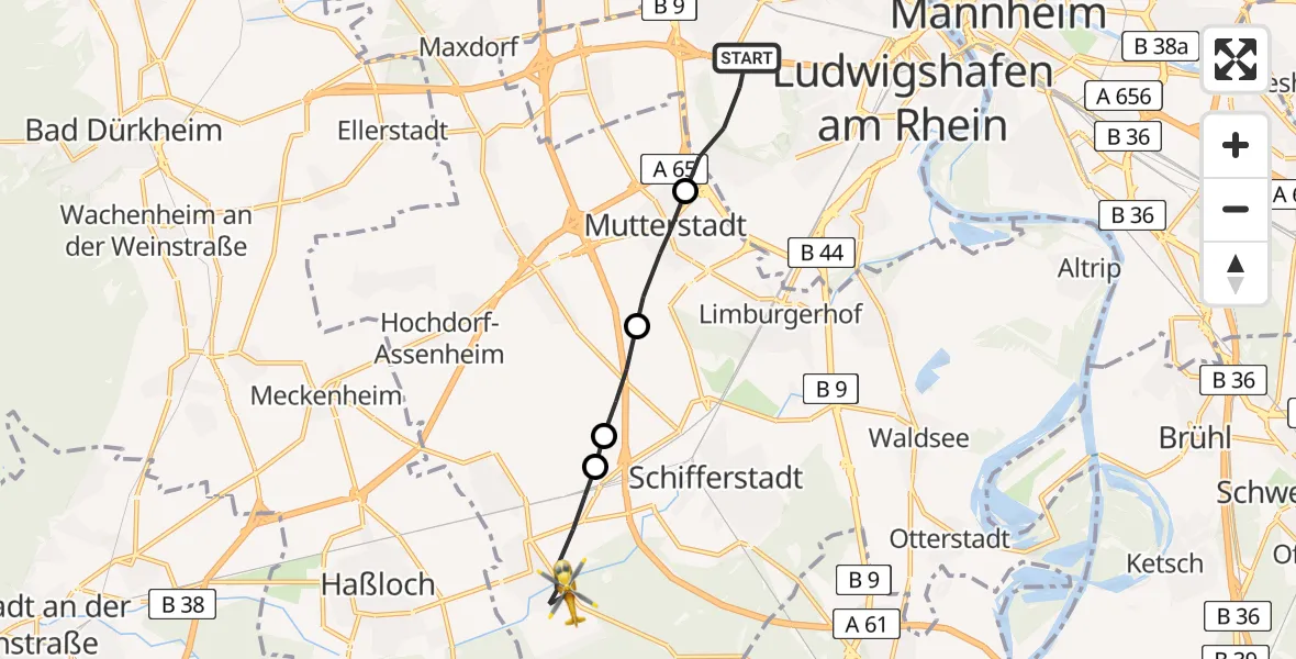 Flugroute Rettungshubschrauber Ludwigshafen am Rhein - Böhl-Iggelheim, 02 Juni 2026, 10:07