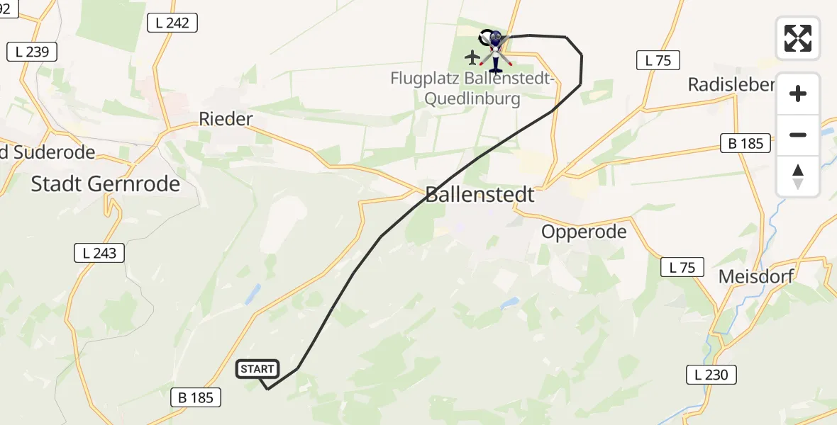 Flugroute Polizeihubschrauber Ballenstedt - Ballenstedt Flugplatz, 02 Juni 2026, 10:13