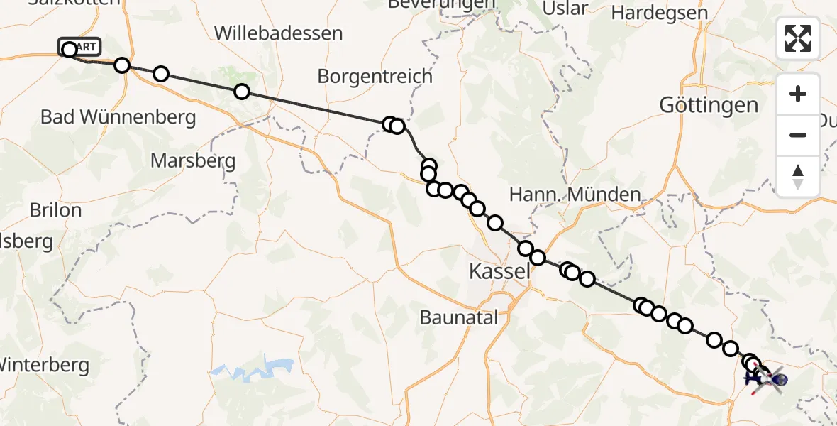 Flugroute Polizeihubschrauber Paderborn Lippstadt Flughafen - Eschwege, 02 Juni 2026, 10:16
