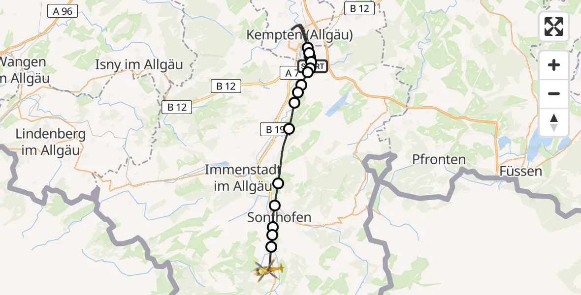 Flugroute Rettungshubschrauber Kempten-Durach Flugplatz - Fischen i.Allgäu, 02 Juni 2026, 10:19