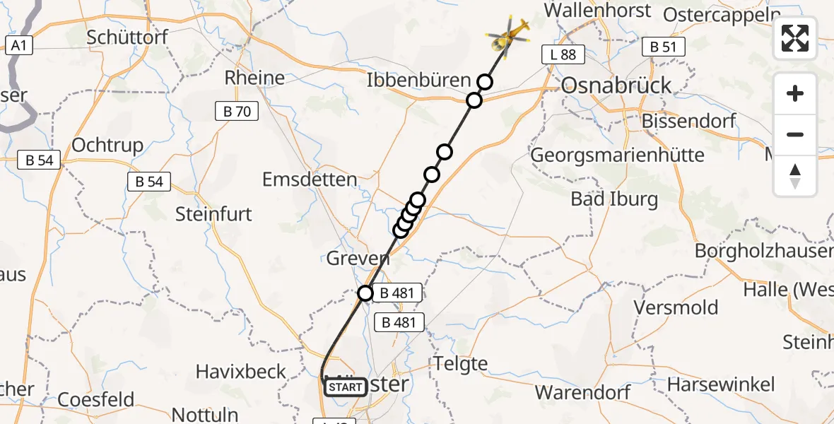 Flugroute Ambulanzhubschrauber Münster - Westerkappeln, 02 Juni 2026, 10:29