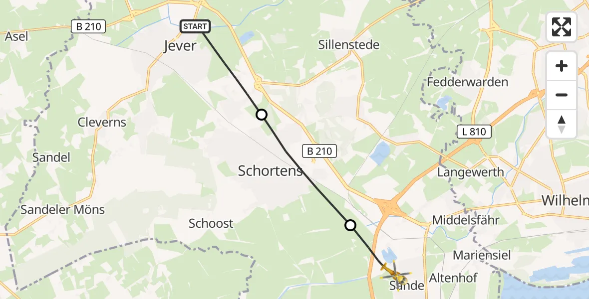 Flugroute Rettungshubschrauber Jever - Sande, 02 Juni 2026, 10:32