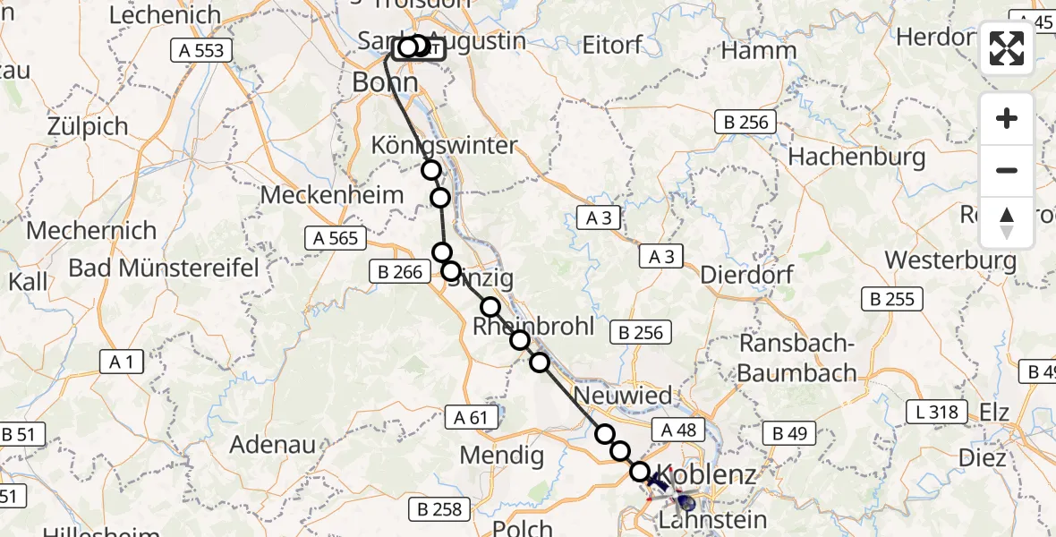 Flugroute Polizeihubschrauber Sankt Augustin - Koblenz, 02 Juni 2026, 10:34