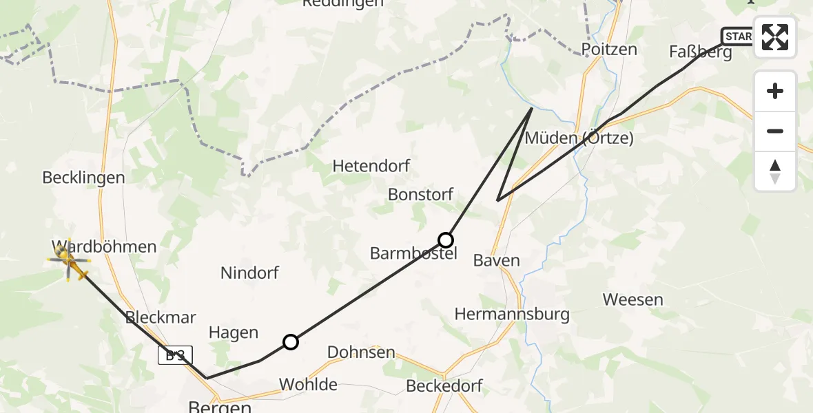 Flugroute Rettungshubschrauber Faßberg - Lohheide, 02 Juni 2026, 10:35